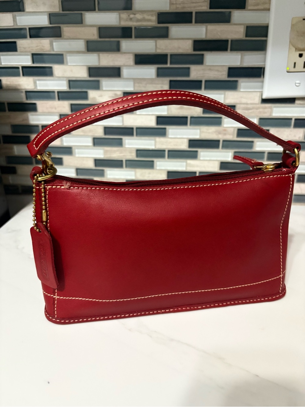 Vintage Coach Bleecker Demi Zip Bag Purse 9311 Red Glovetanned Leather NWOT